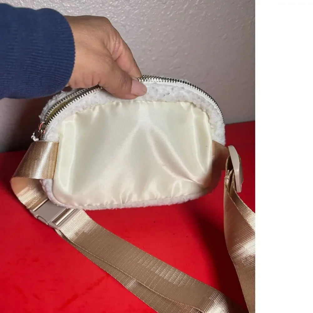 Apana Studio City Cozy White Sherpa Crossbody Belt Sling Bag Fanny Pac